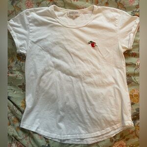 White Short Sleeve Tee with Embroidered Detail